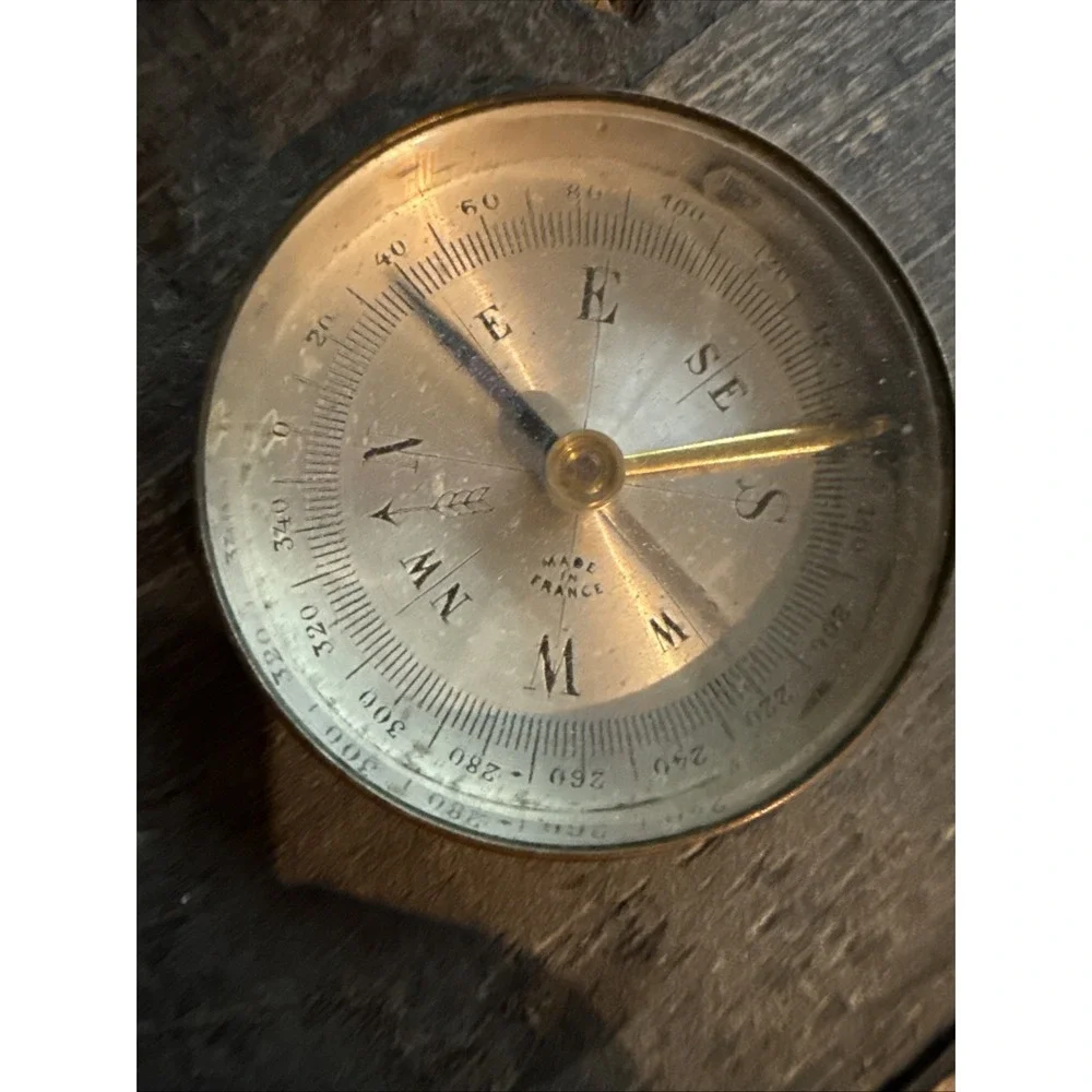 Antique French Brass Pocket Compass Made in France With Lid Circa 1900